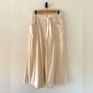 Maeve Anthropologie Cream Wide-Leg High Rise Linen Blend Pants Tie Waist Size M